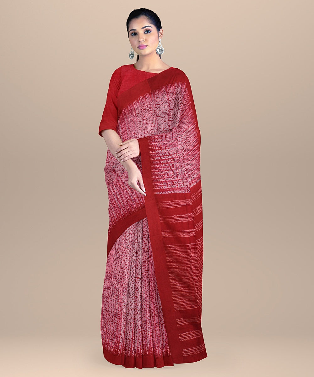 Red white handloom cotton bengal saree