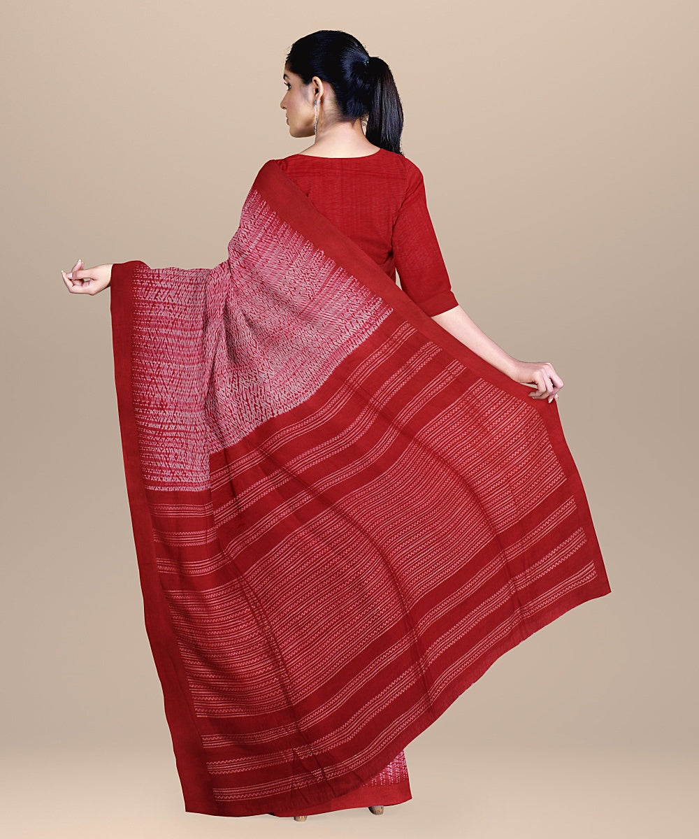 Red white handloom cotton bengal saree