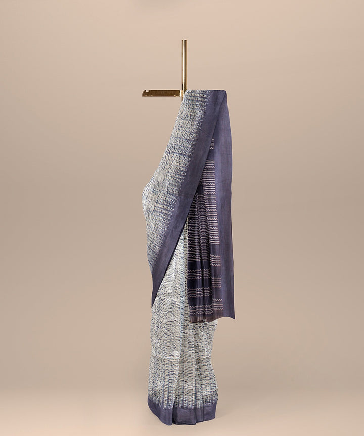 Navy blue white handloom cotton bengal saree