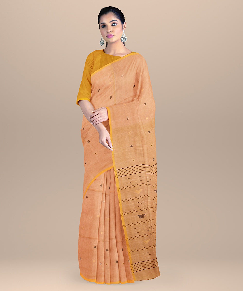 Cream yelow handloom cotton bengal saree