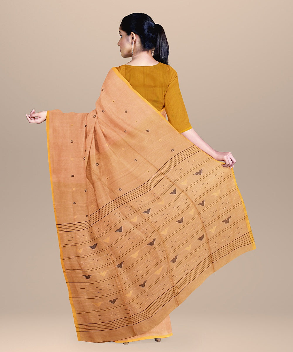 Cream yelow handloom cotton bengal saree