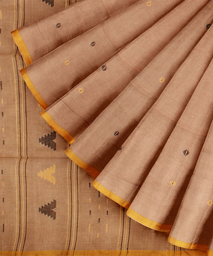 Beige yellow cotton handloom bengal saree