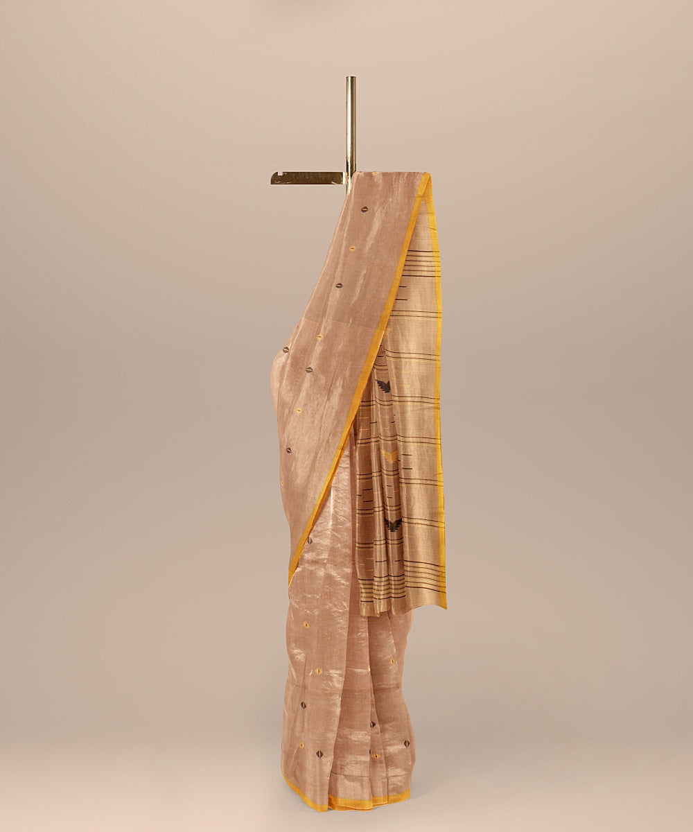 Beige yellow cotton handloom bengal saree