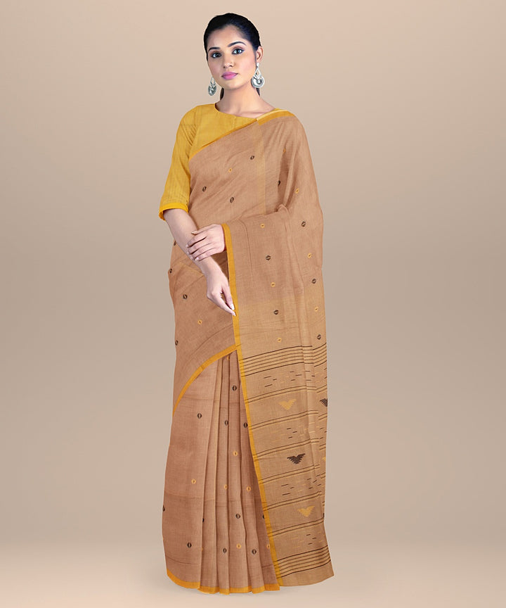 Beige yellow cotton handloom bengal saree