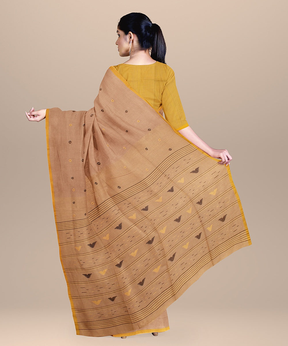 Beige yellow cotton handloom bengal saree