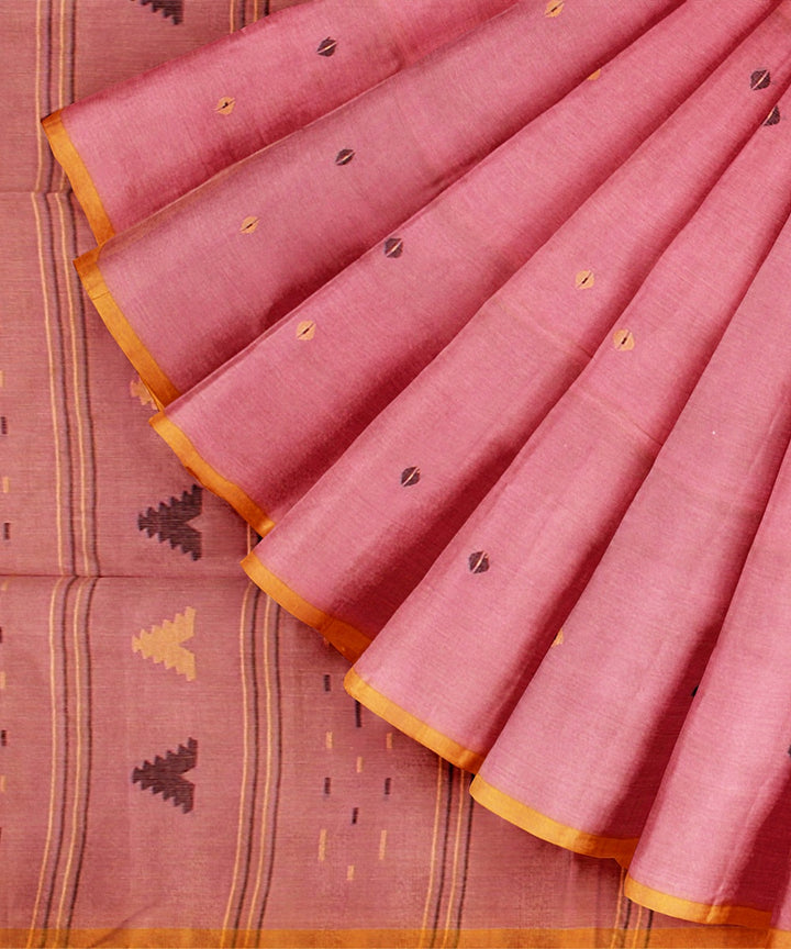 Pink yellow handloom bengal cotton saree