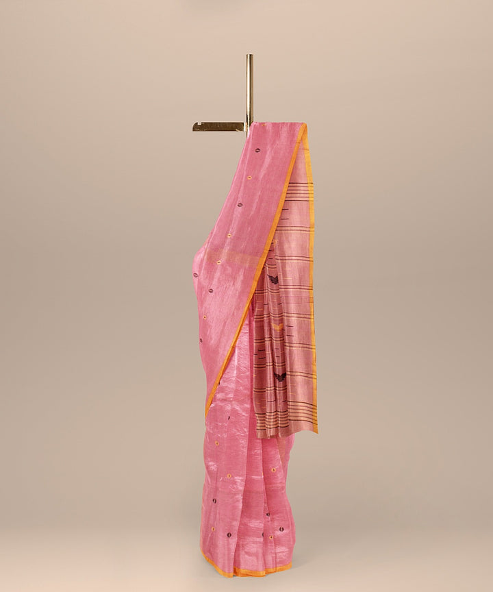 Pink yellow handloom bengal cotton saree