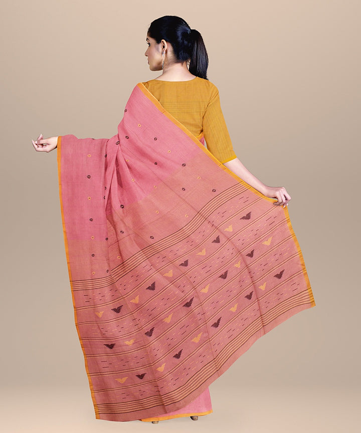 Pink yellow handloom bengal cotton saree