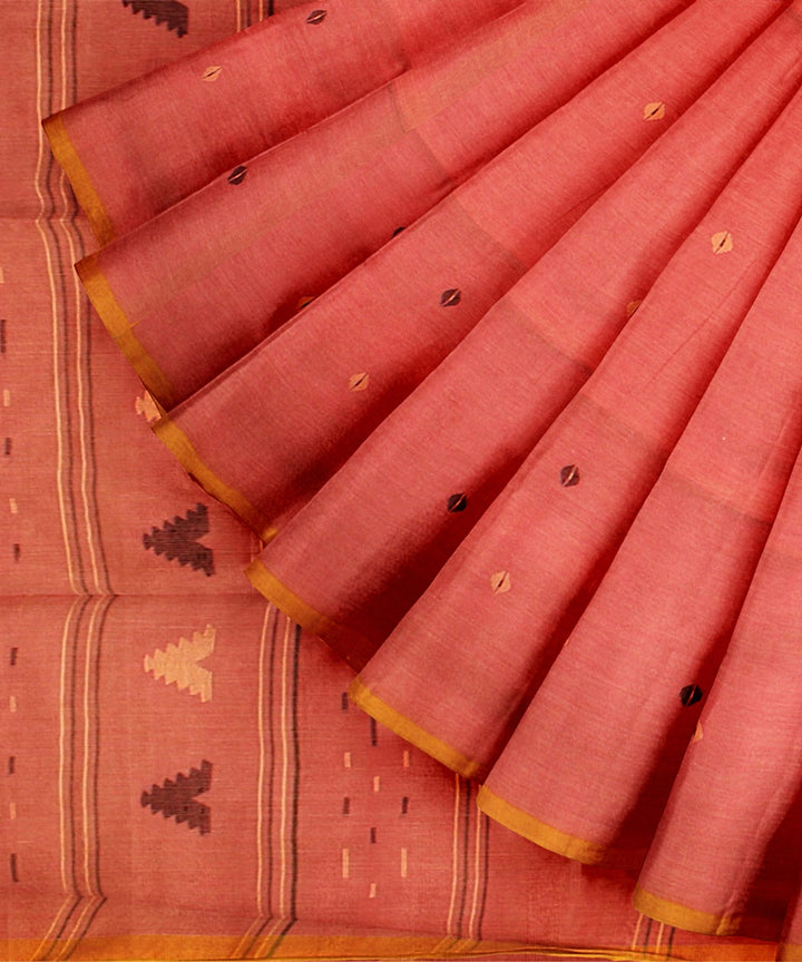 Pink yellow handloom cotton bengal saree