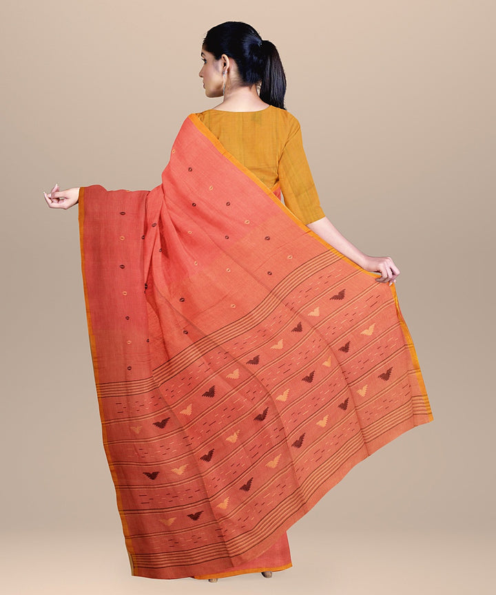 Pink yellow handloom cotton bengal saree