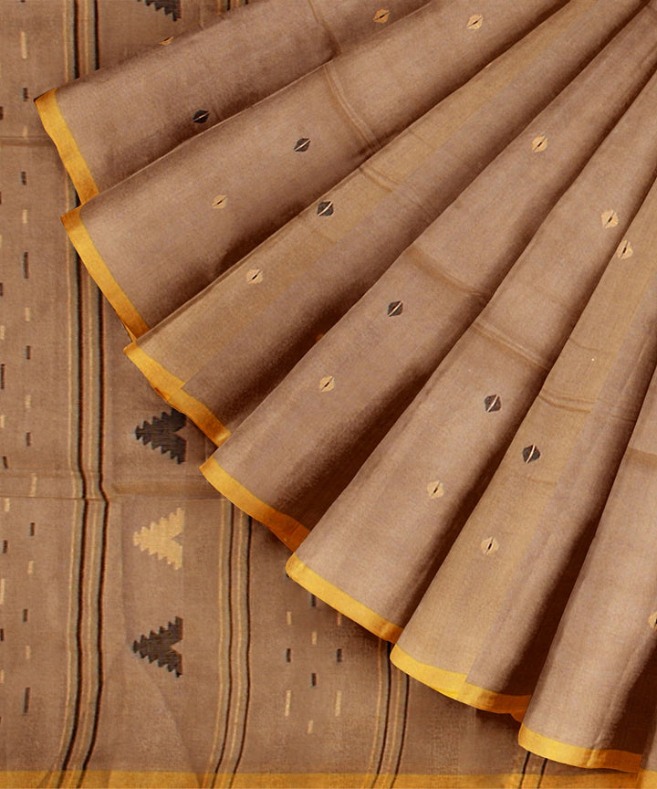 Beige yellow handloom cotton bengal saree