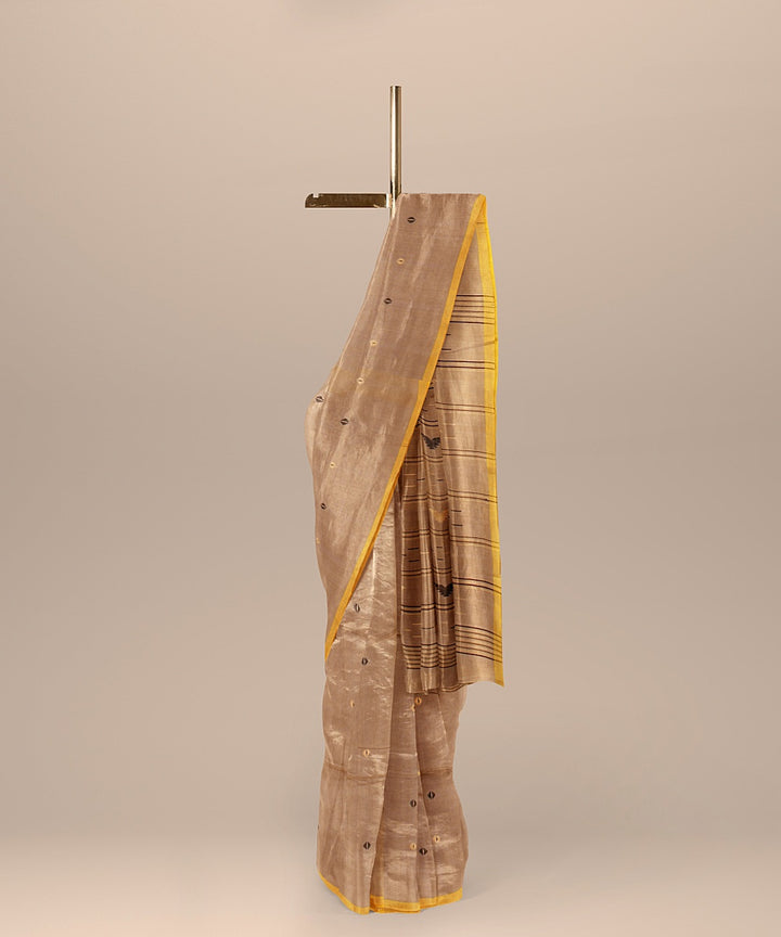 Beige yellow handloom cotton bengal saree