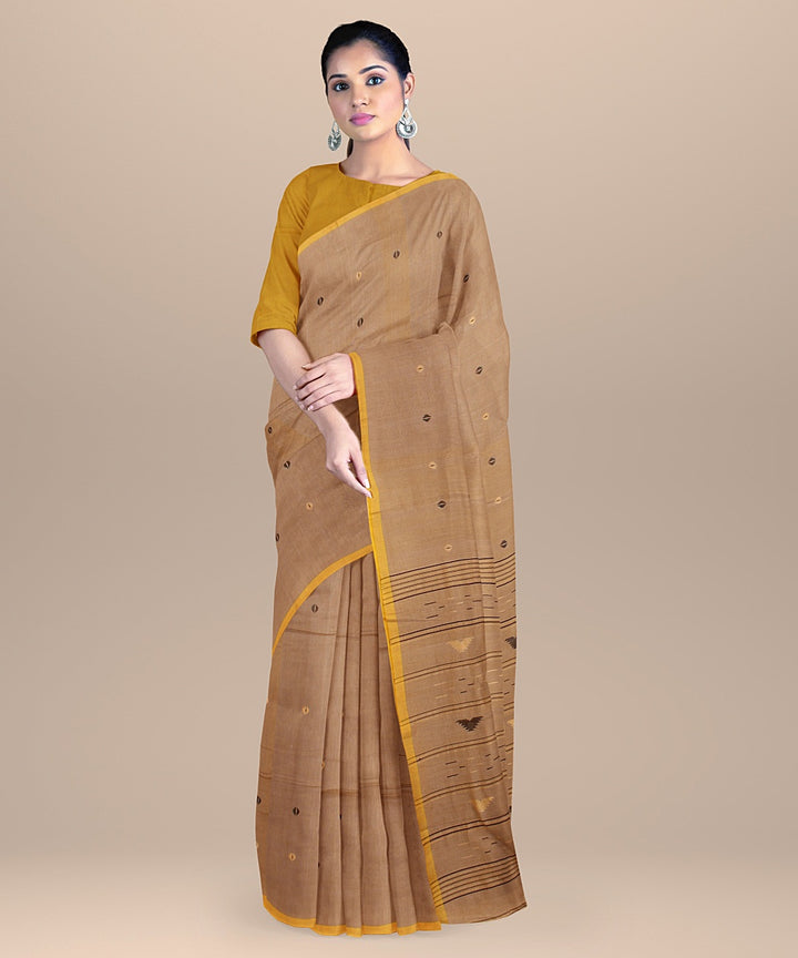 Beige yellow handloom cotton bengal saree