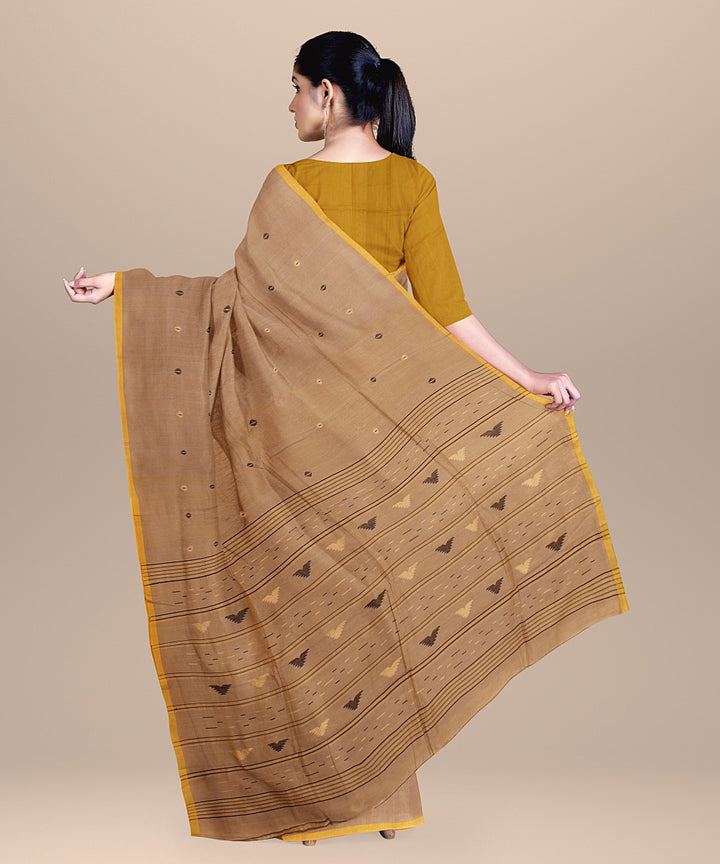 Beige yellow handloom cotton bengal saree