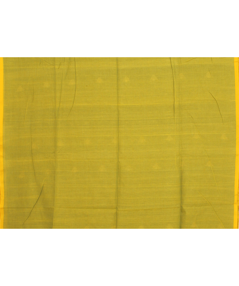 Olive green yellow handloom cotton bengal saree