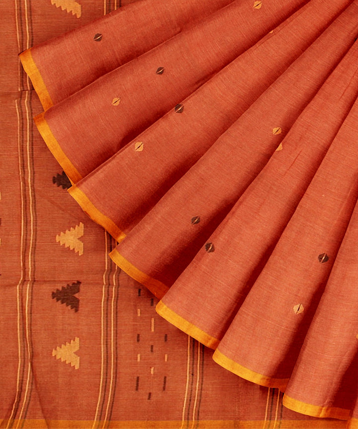 Peach yellow handloom cotton bengal saree