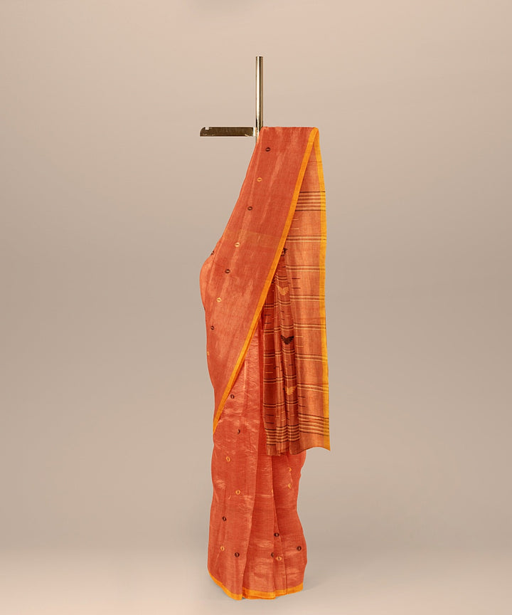 Peach yellow handloom cotton bengal saree