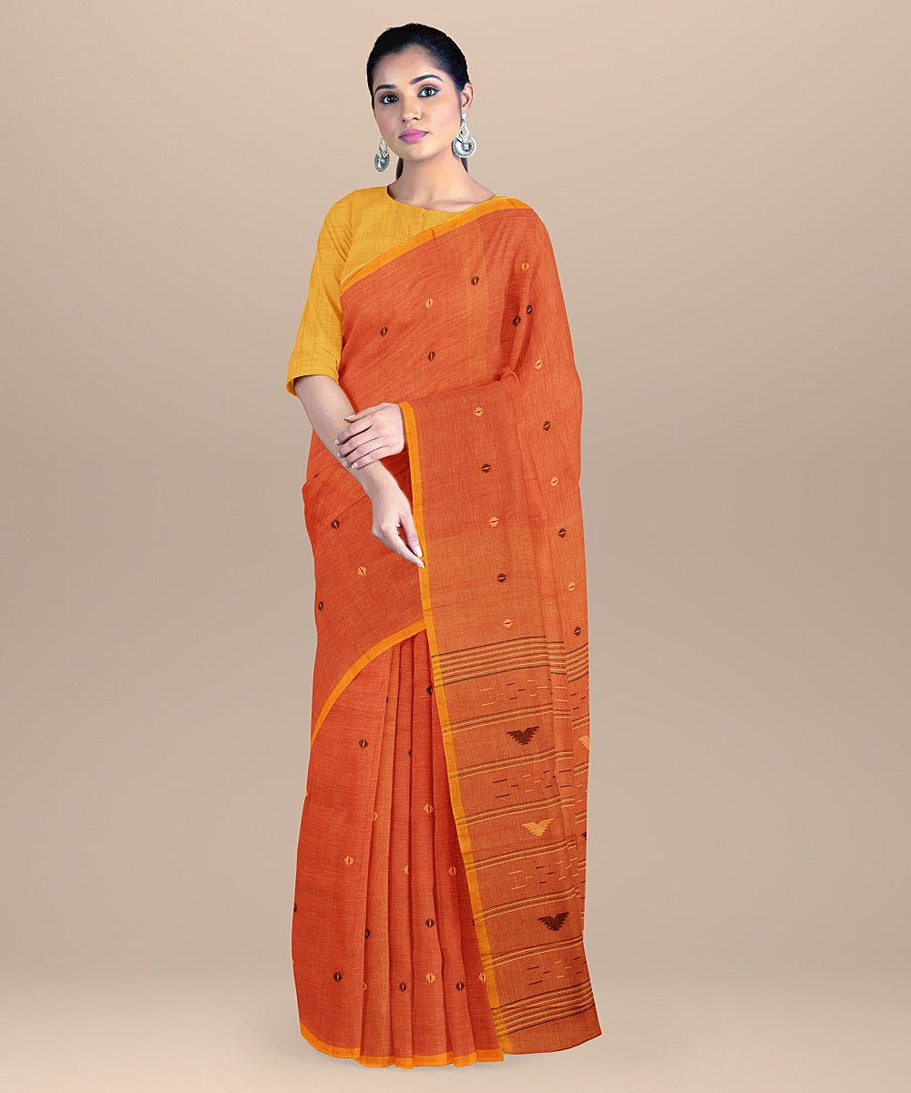 Peach yellow handloom cotton bengal saree