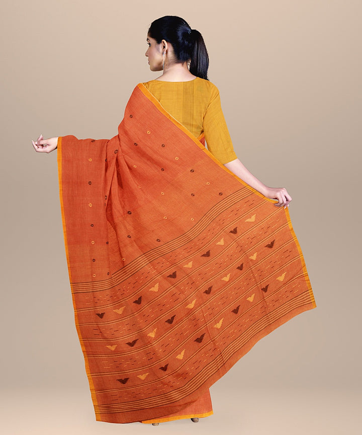 Peach yellow handloom cotton bengal saree