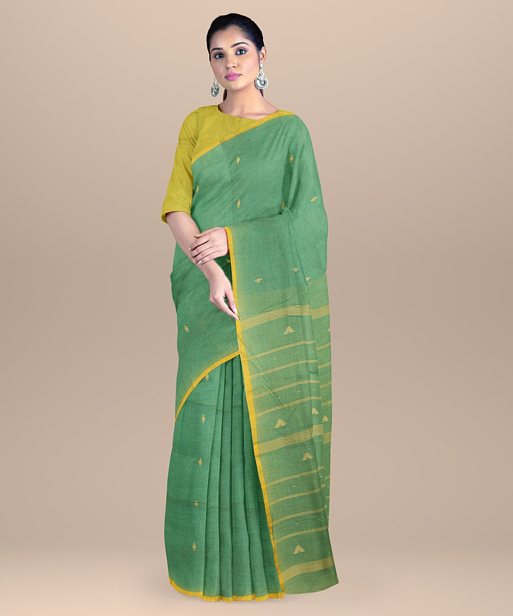 Light green yellow handloom cotton bengal saree