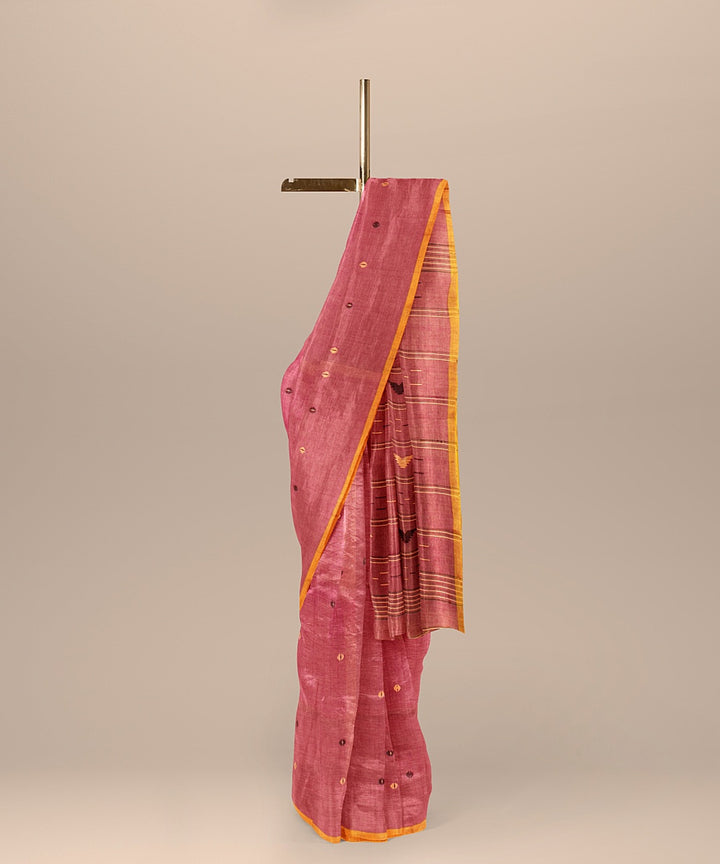 Purple yellow cotton handloom bengal saree