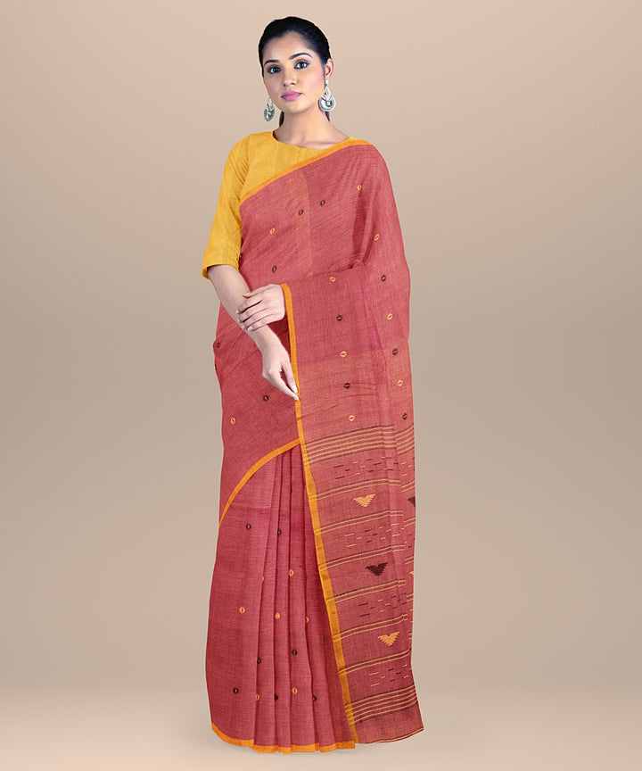 Purple yellow cotton handloom bengal saree