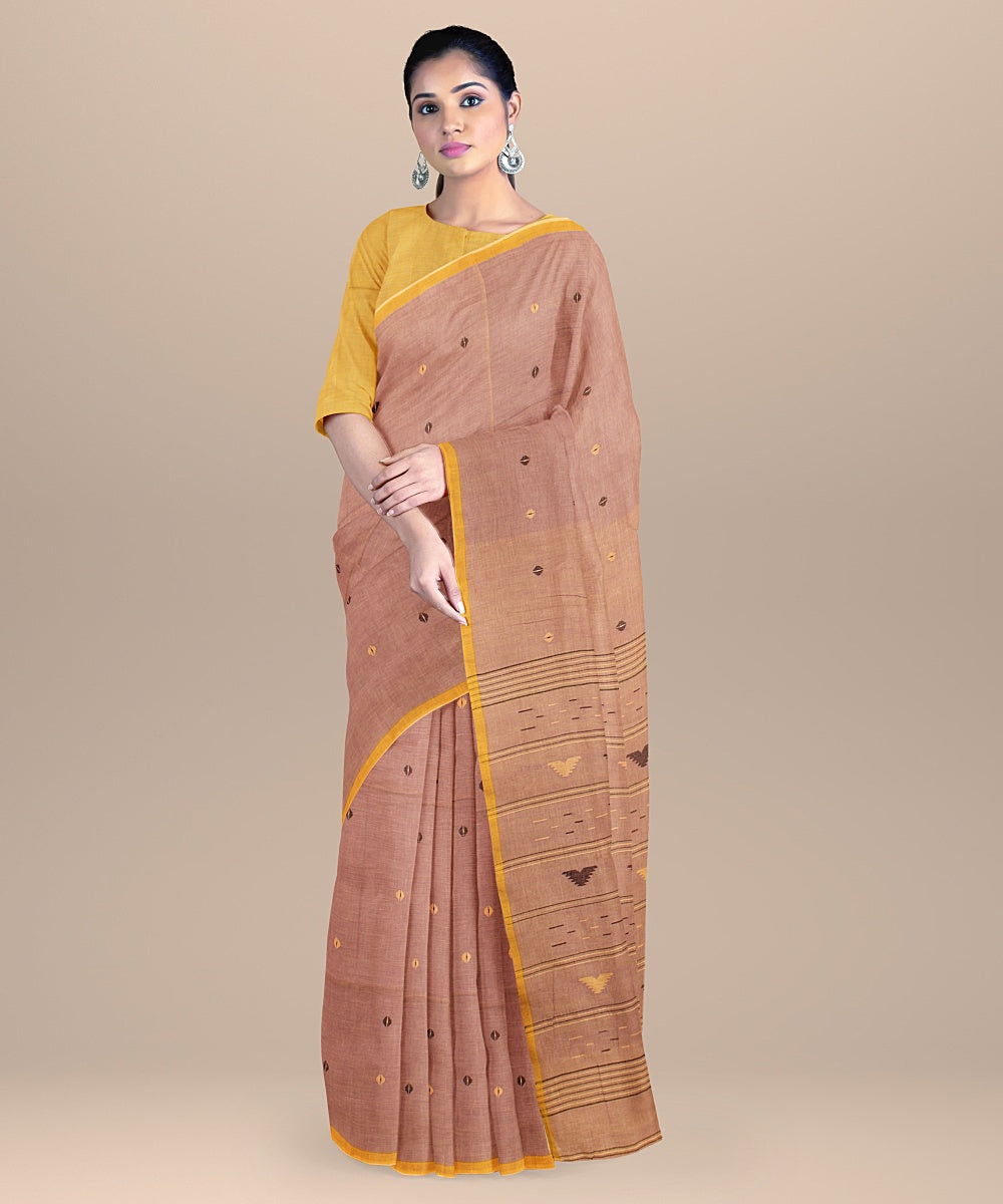 Light purple yellow handloom cotton bengal saree