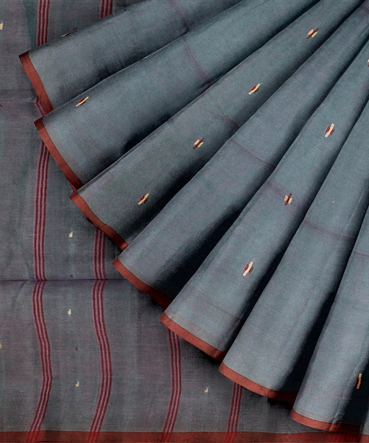 Navy blue red handloom cotton bengal saree