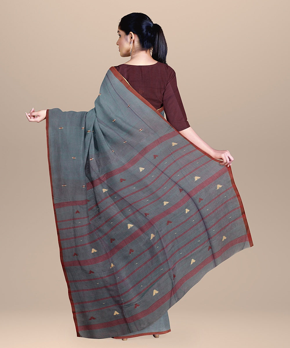 Navy blue red handloom cotton bengal saree