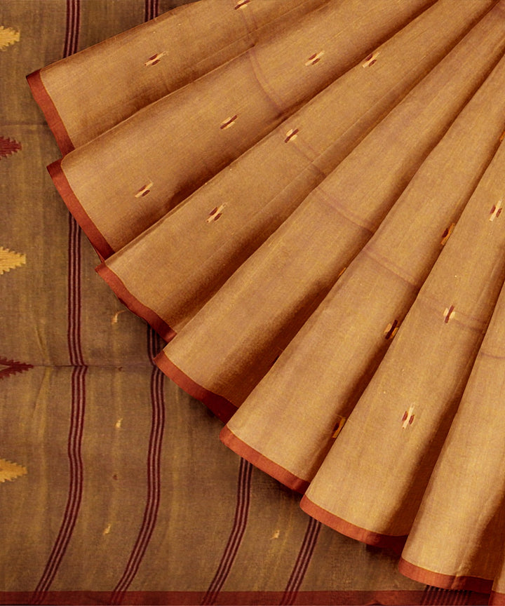 Beige rust handloom cotton bengal saree