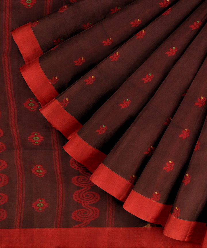 Maroon red handloom cotton bengal saree
