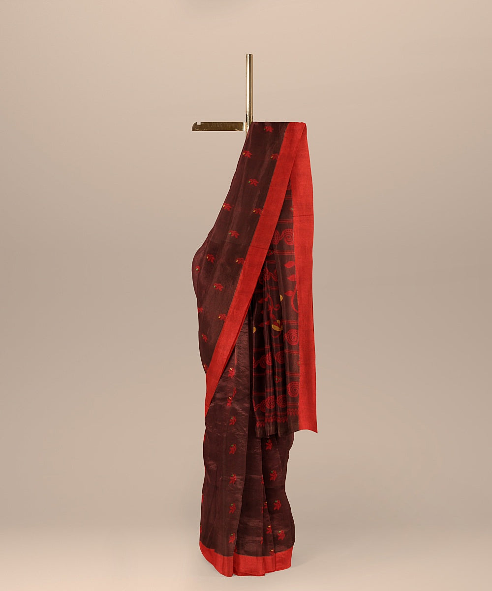 Maroon red handloom cotton bengal saree