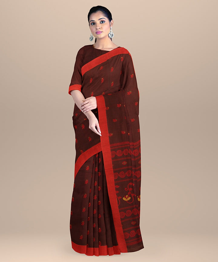 Maroon red handloom cotton bengal saree
