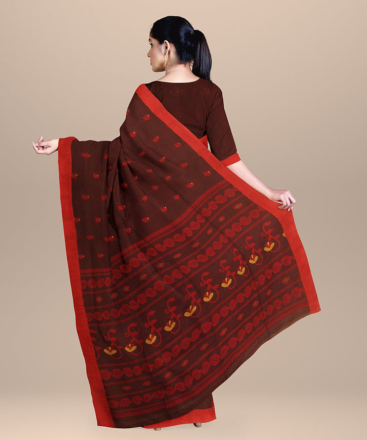 Maroon red handloom cotton bengal saree