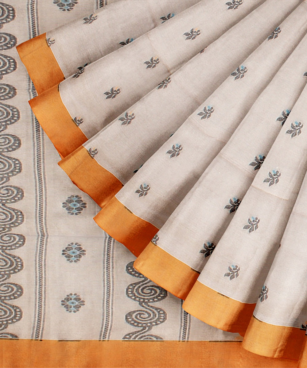 Grey black handloom cotton bengal saree