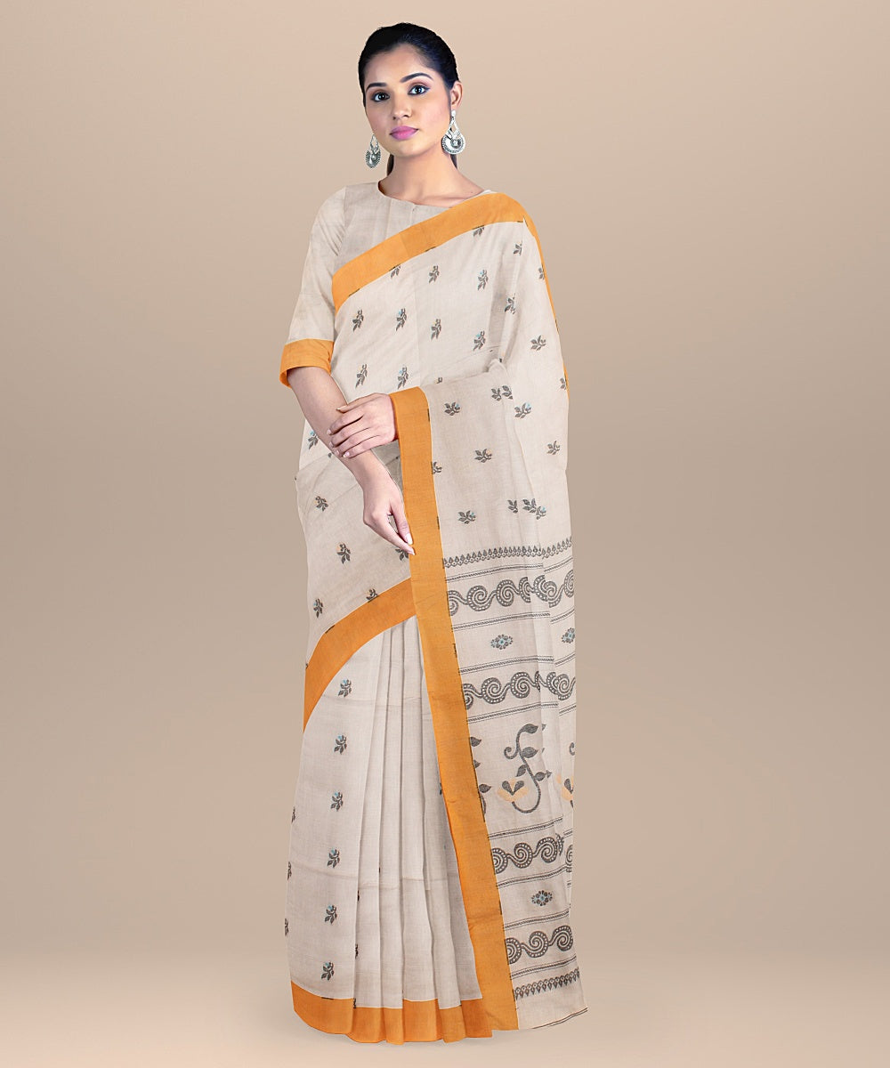 Grey black handloom cotton bengal saree