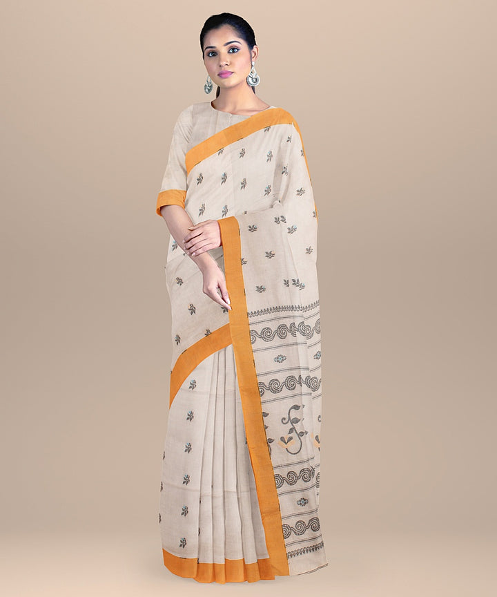 Grey black handloom cotton bengal saree