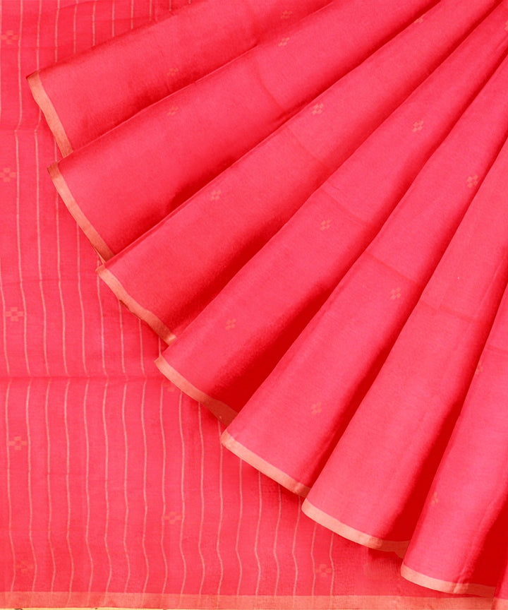 Pink red handwoven cotton bengal saree