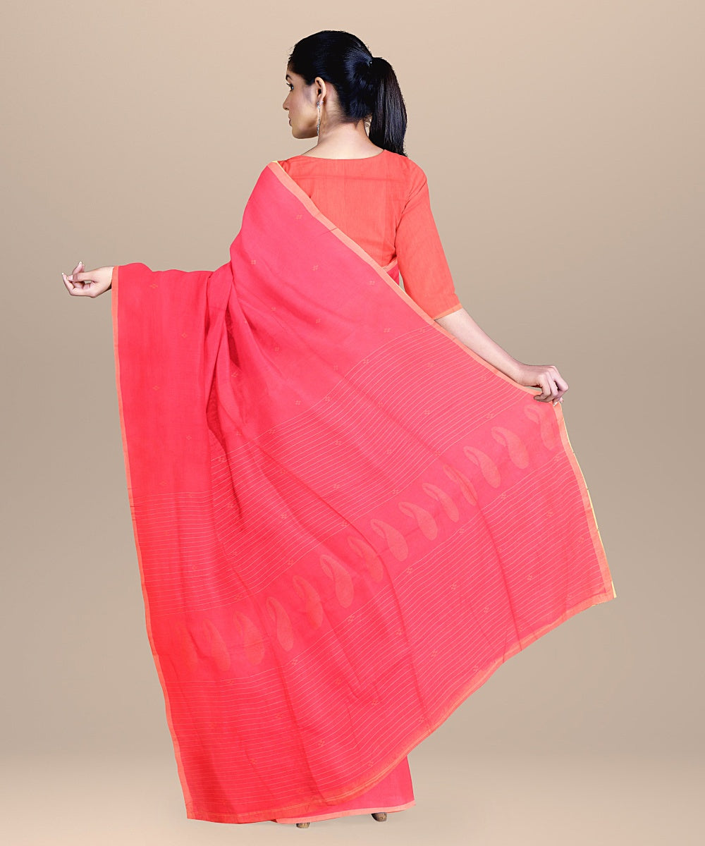 Pink red handwoven cotton bengal saree