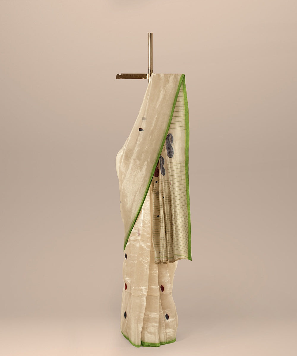 White multicolour handloom cotton bengal saree