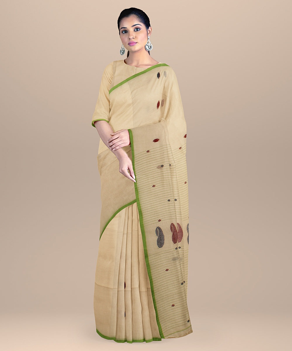 White multicolour handloom cotton bengal saree