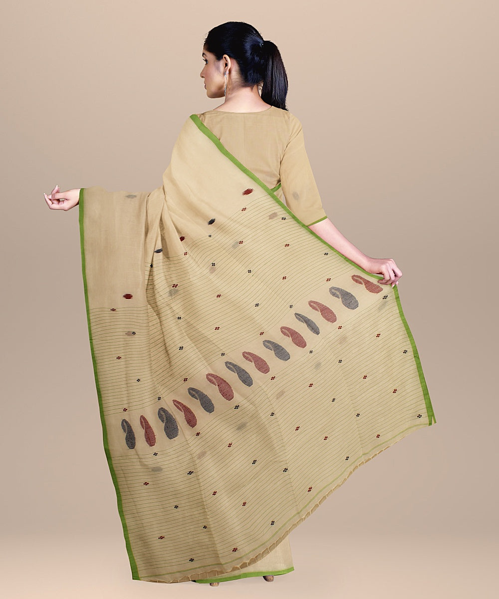 White multicolour handloom cotton bengal saree