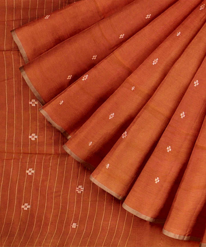 Peach white handloom cotton bengal saree