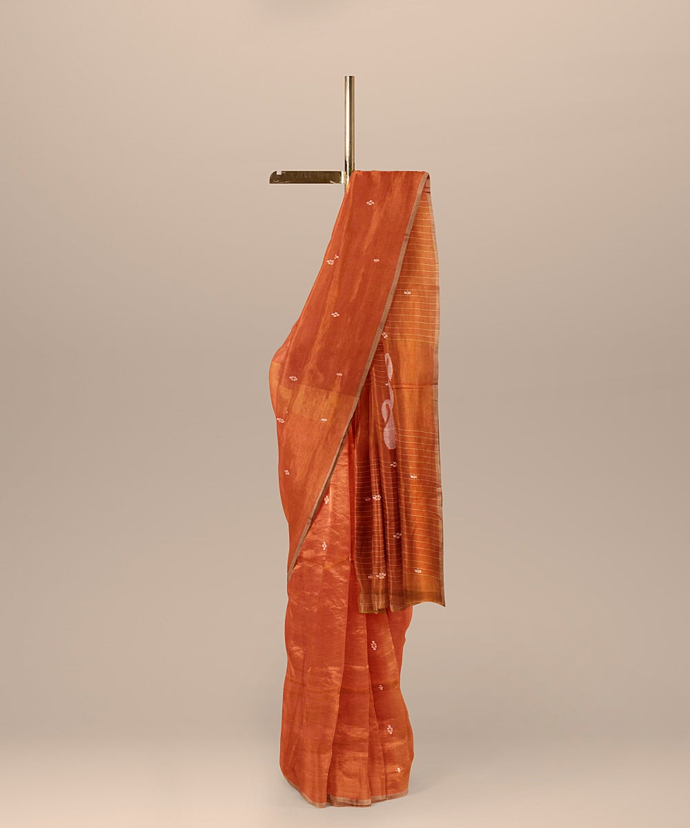 Peach white handloom cotton bengal saree