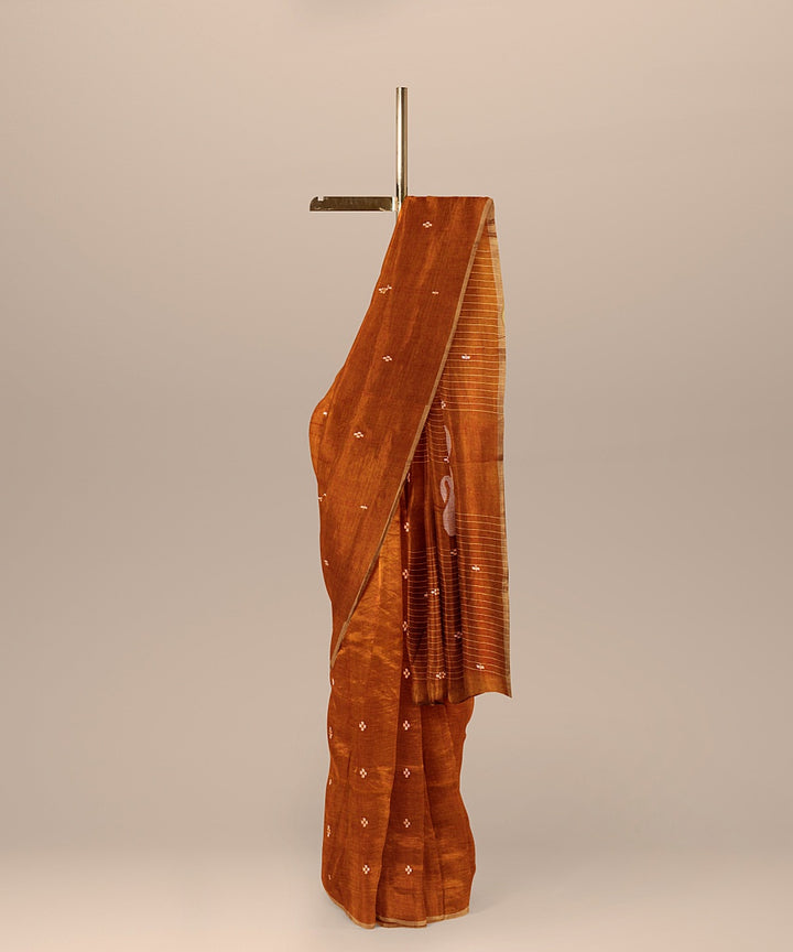 Brown offwhite handloom cotton bengal saree