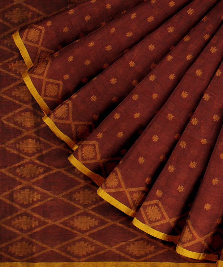 Maroon yellow handloom cotton bengal saree