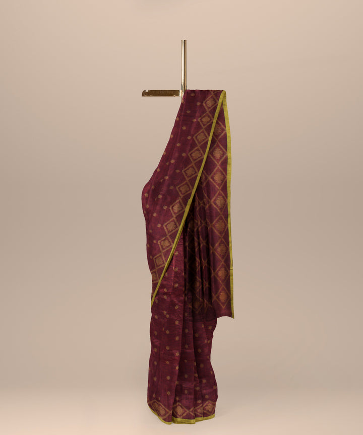 Dark brown coffee handloom cotton bengal saree