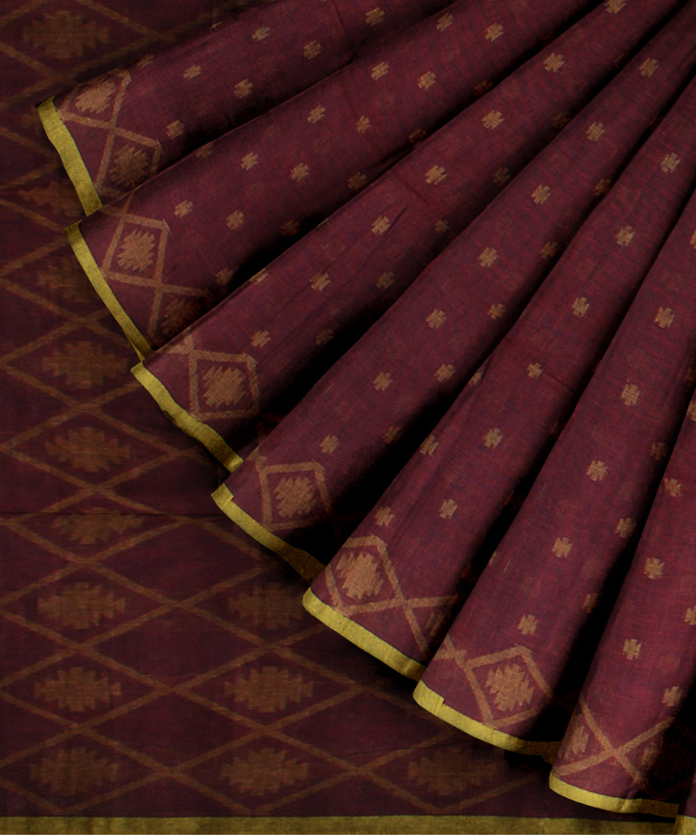 Dark brown coffee handloom cotton bengal saree