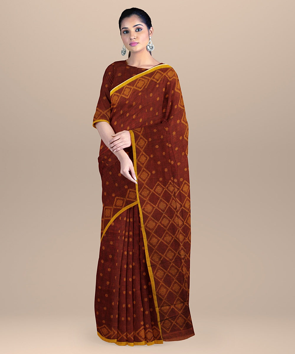 Maroon yellow handloom cotton bengal saree