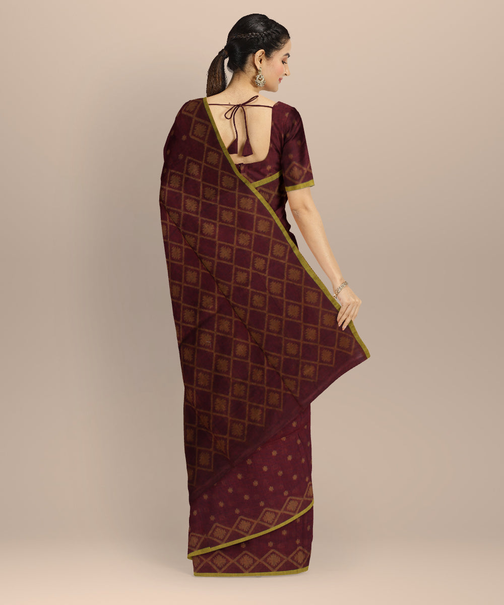 Dark brown coffee handloom cotton bengal saree